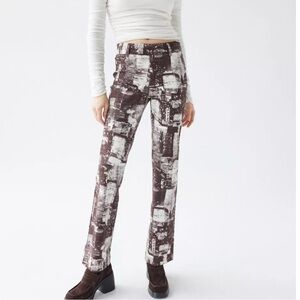 Urban Outfitters Begaline Skyscraper Print Flare Brown/White Trouser Pants - 0